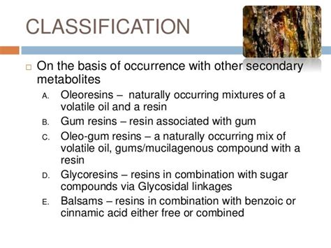 Type of resin Syllatiles .